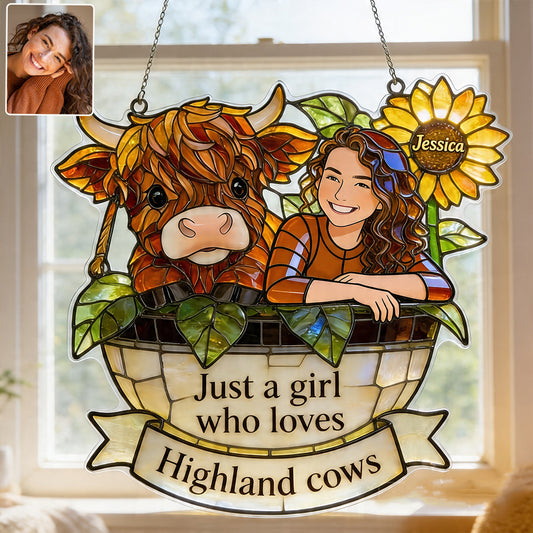 Benutzerdefiniertes Foto - Personalisierter Highland Cow Fensterhänger Suncatcher Ornament