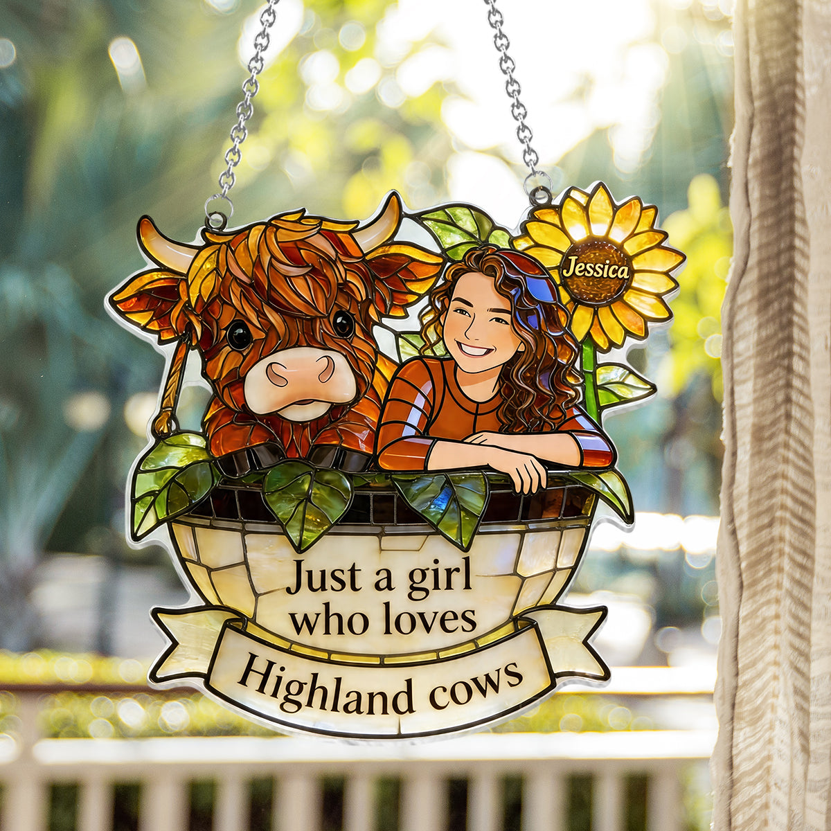 Benutzerdefiniertes Foto - Personalisierter Highland Cow Fensterhänger Suncatcher Ornament