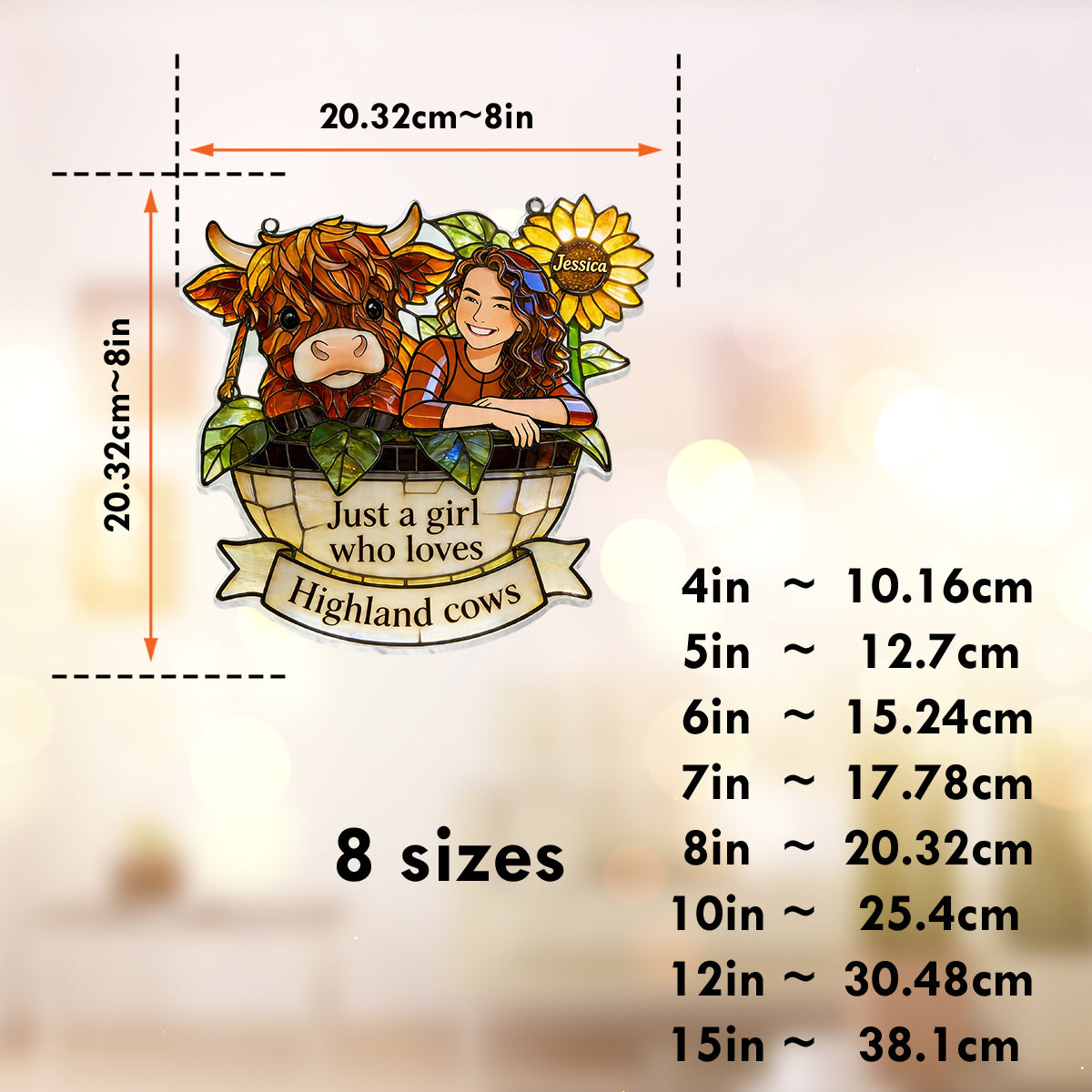 Benutzerdefiniertes Foto - Personalisierter Highland Cow Fensterhänger Suncatcher Ornament