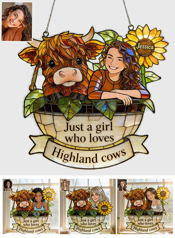 Benutzerdefiniertes Foto - Personalisierter Highland Cow Fensterhänger Suncatcher Ornament