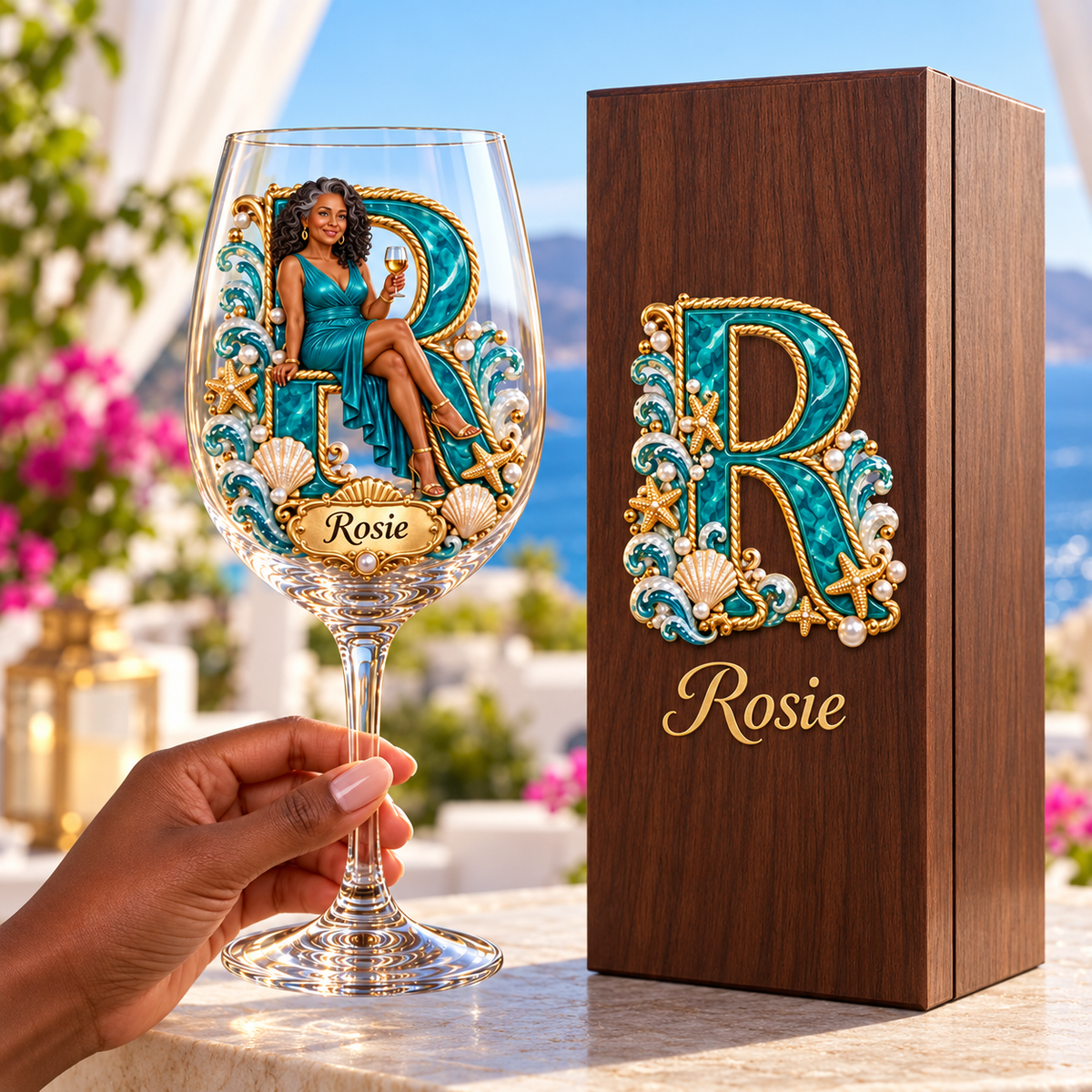 Personalized Custom Photo Coastal Wine Glass - Gift for Older Women