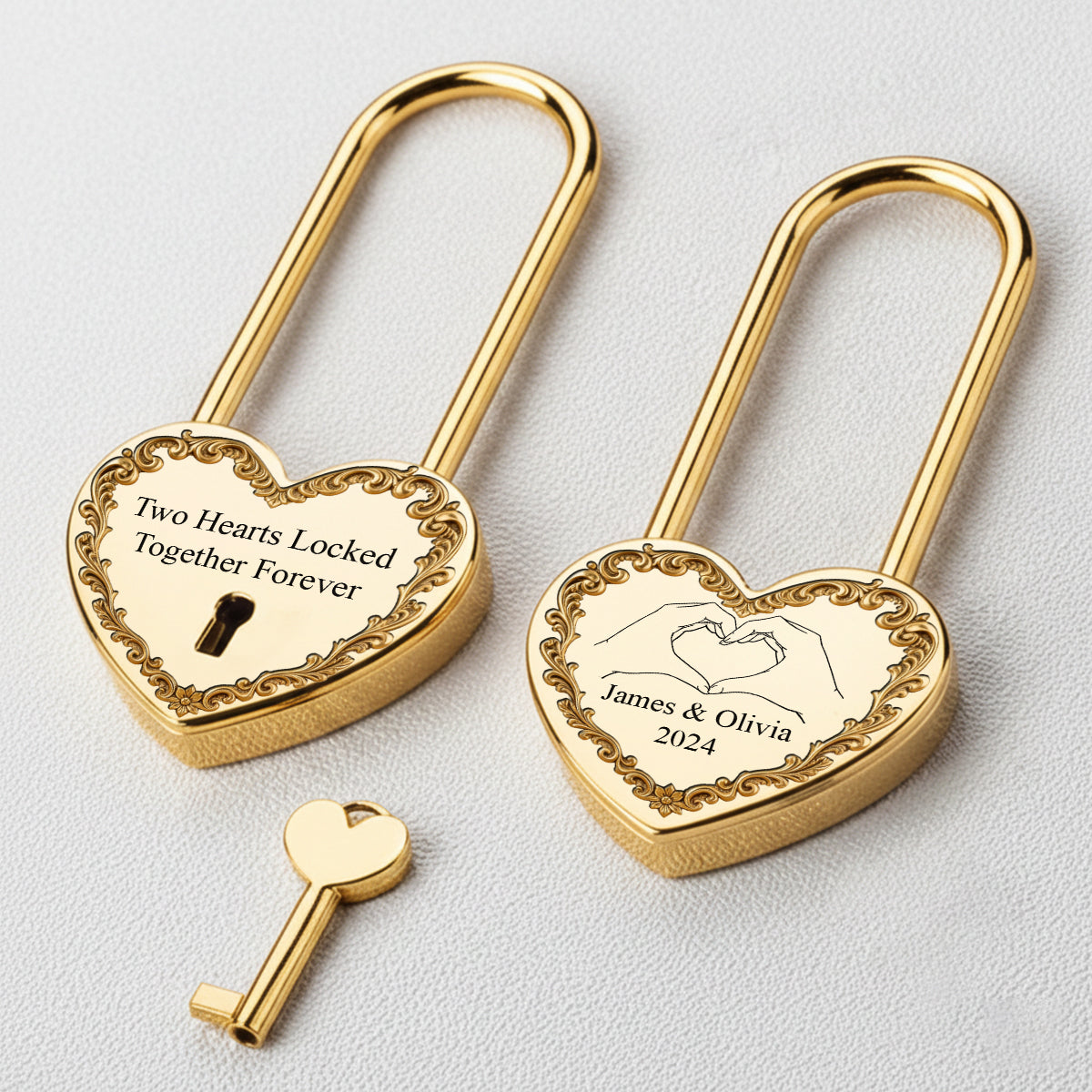 Deux cœurs unis pour toujours - Cadenas en forme de cœur personnalisé pour couple