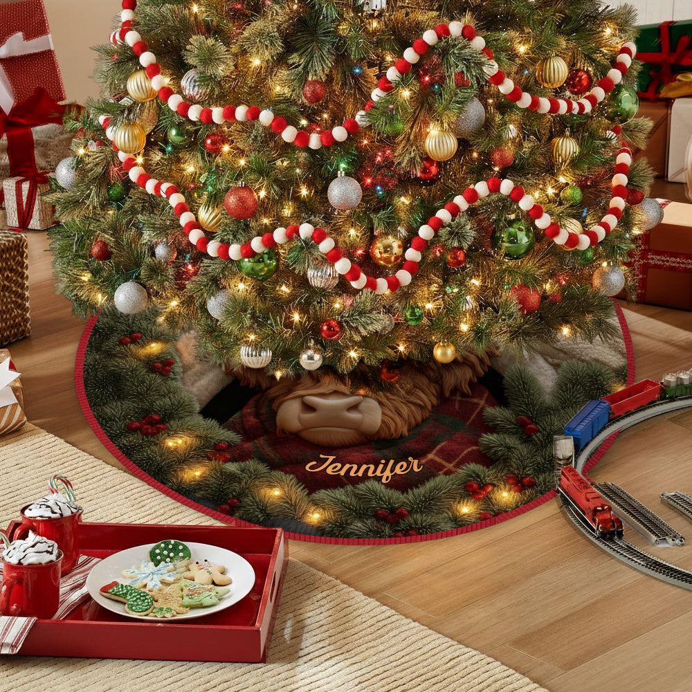 Highland Cow Christmas - Personalized Highland Cow Shaped Tree Skirt