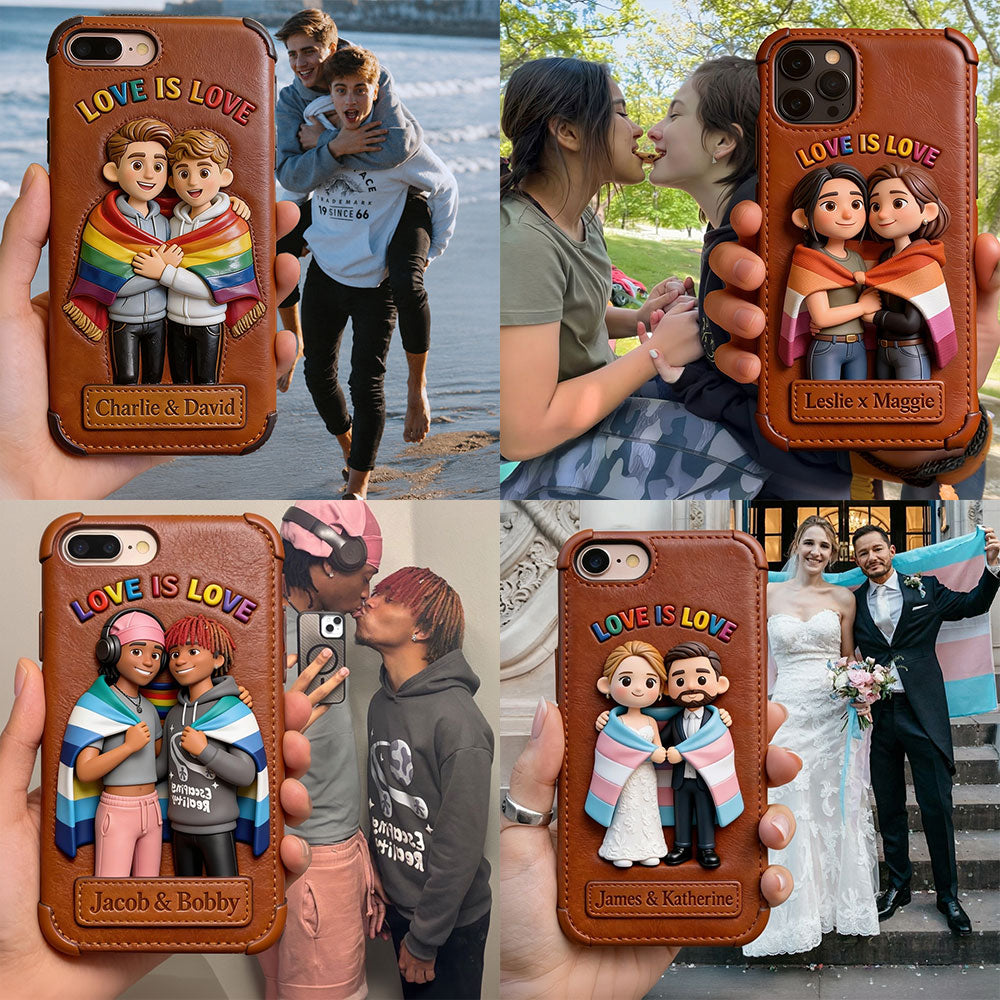 L'amour est l'amour - Coque de téléphone en cuir embossé 3D personnalisée LGBT