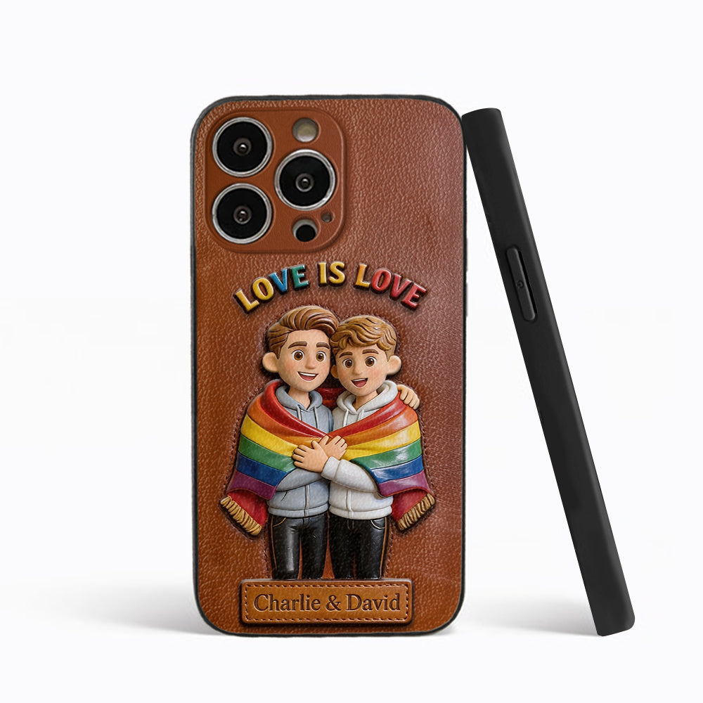 L'amour est l'amour - Coque de téléphone en cuir embossé 3D personnalisée LGBT