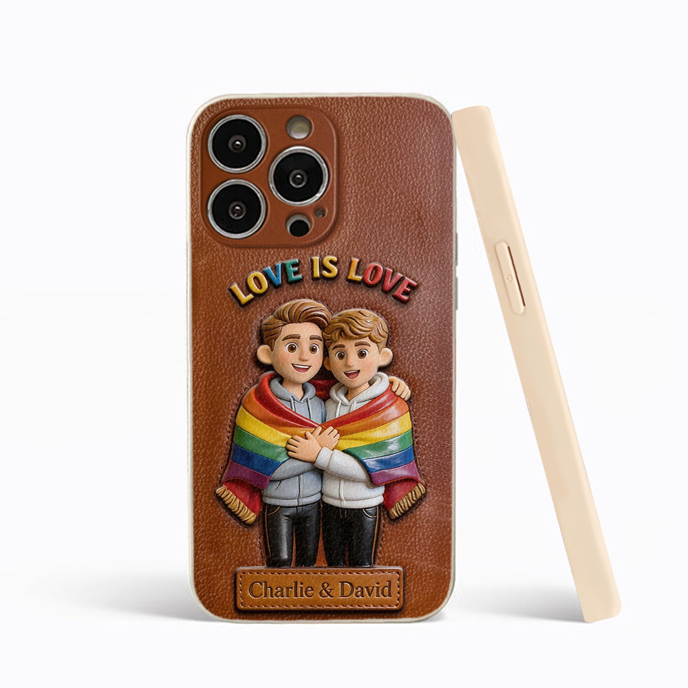 L'amour est l'amour - Coque de téléphone en cuir embossé 3D personnalisée LGBT