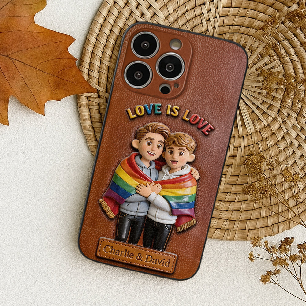 L'amour est l'amour - Coque de téléphone en cuir embossé 3D personnalisée LGBT