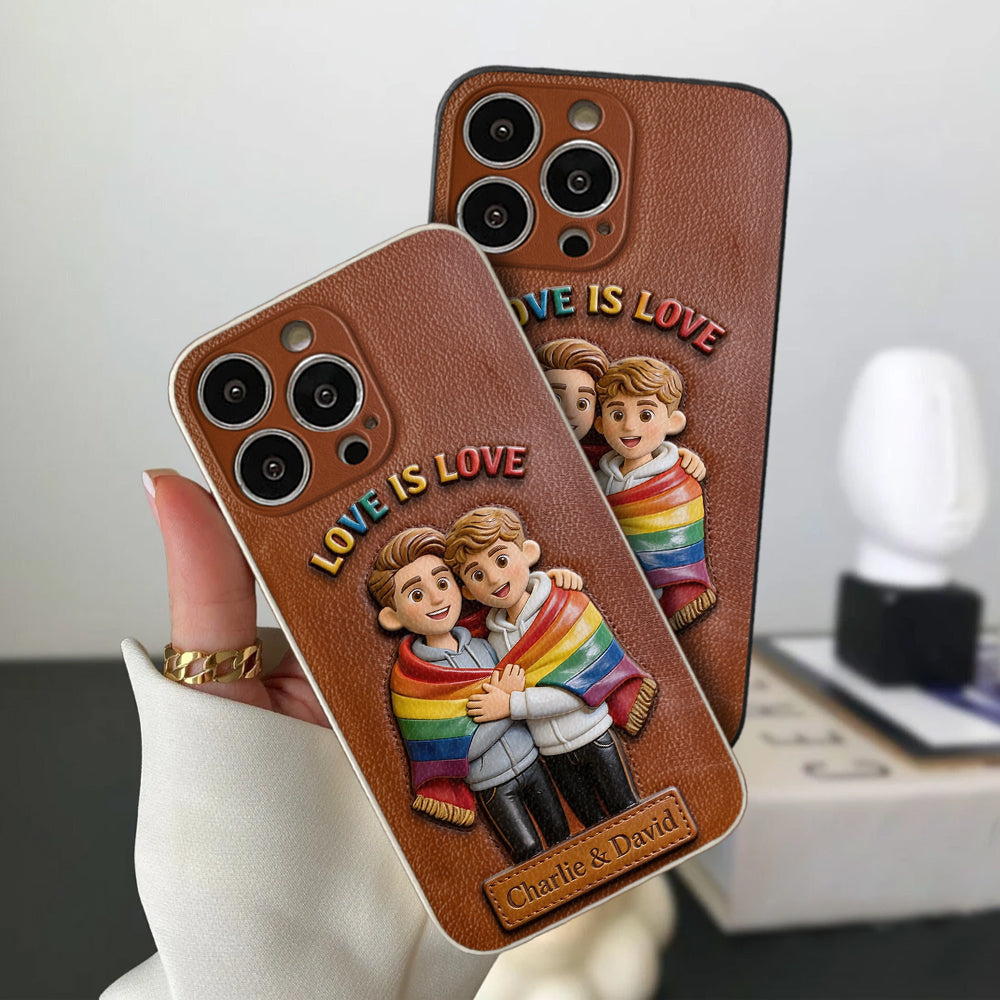 L'amour est l'amour - Coque de téléphone en cuir embossé 3D personnalisée LGBT
