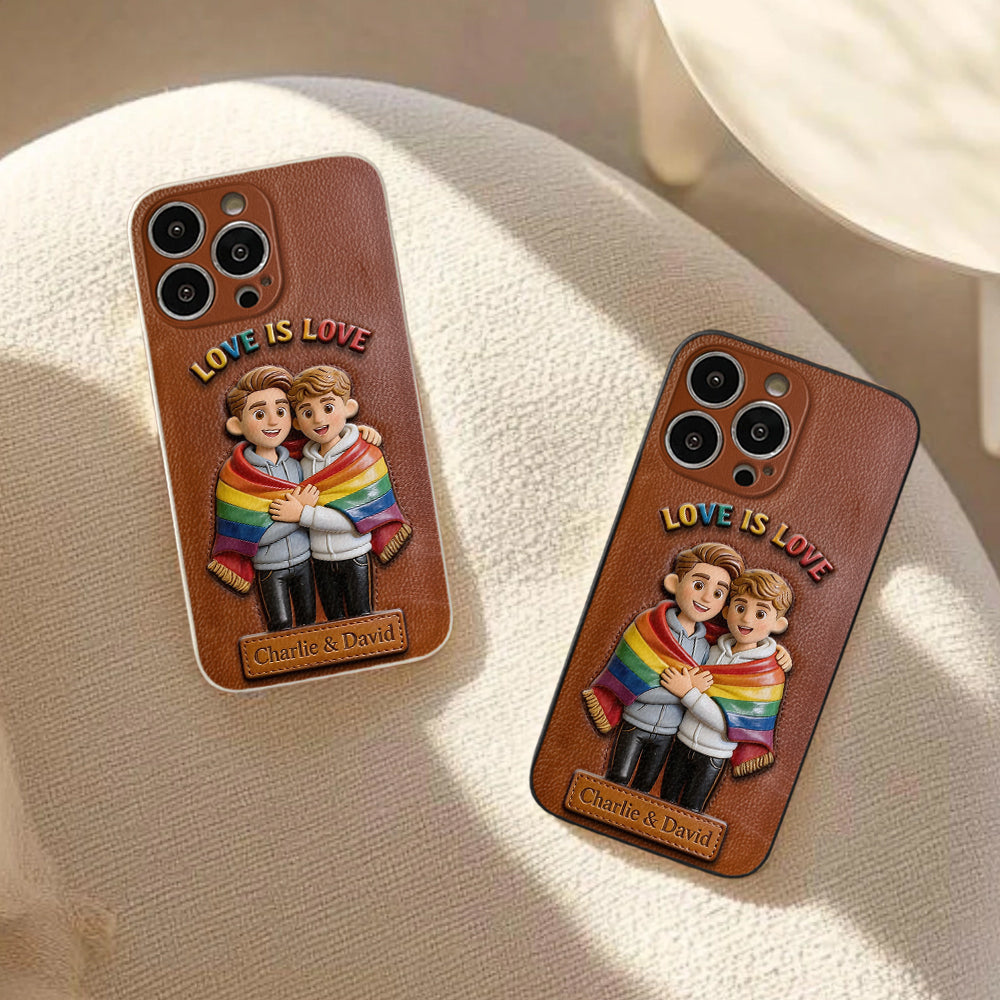 L'amour est l'amour - Coque de téléphone en cuir embossé 3D personnalisée LGBT