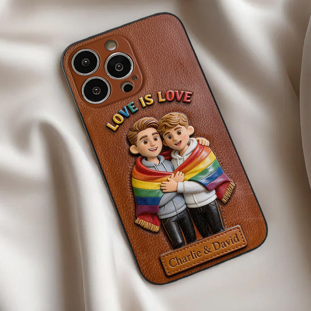 L'amour est l'amour - Coque de téléphone en cuir embossé 3D personnalisée LGBT