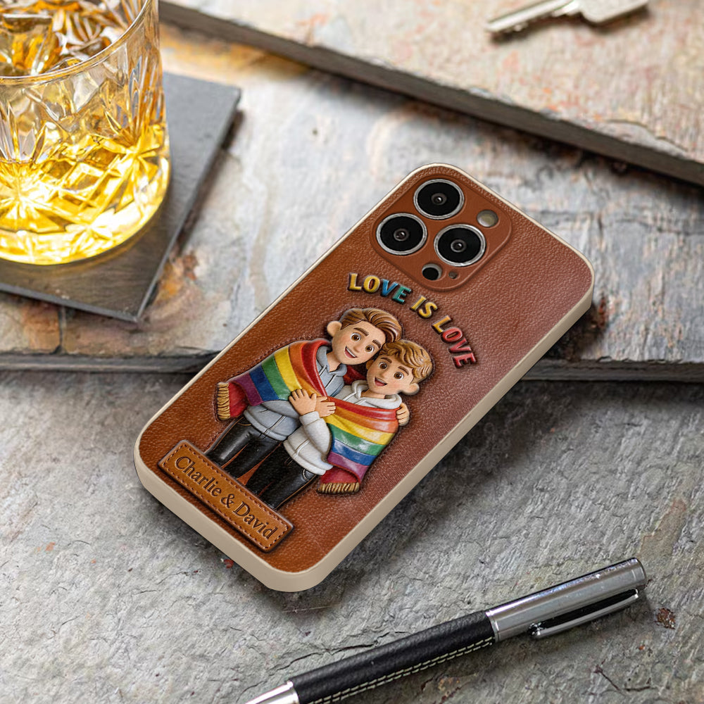 L'amour est l'amour - Coque de téléphone en cuir embossé 3D personnalisée LGBT