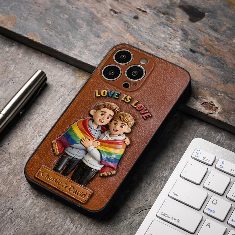 L'amour est l'amour - Coque de téléphone en cuir embossé 3D personnalisée LGBT