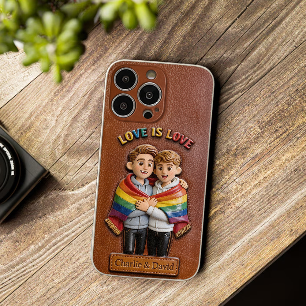 L'amour est l'amour - Coque de téléphone en cuir embossé 3D personnalisée LGBT