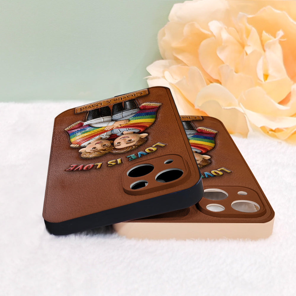 L'amour est l'amour - Coque de téléphone en cuir embossé 3D personnalisée LGBT