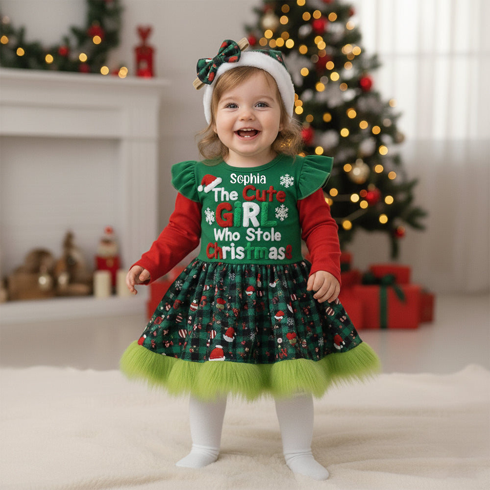 Girls' Cute Christmas Party Dress Up - Personalized Kid Kid Ruffle Sleeve Dress