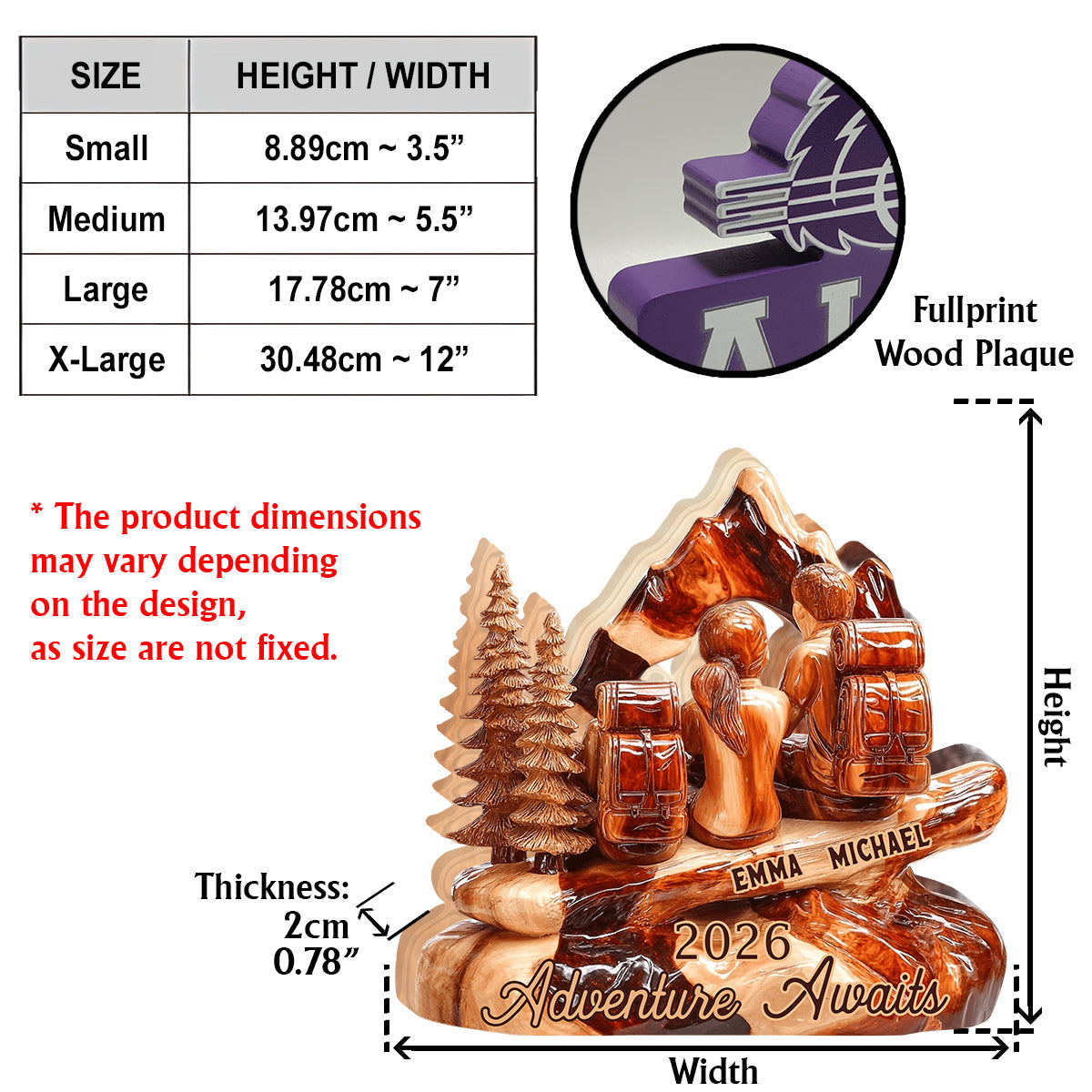 L'aventure vous attend en couple de randonneurs ! - Plaque en bois personnalisée pour la randonnée