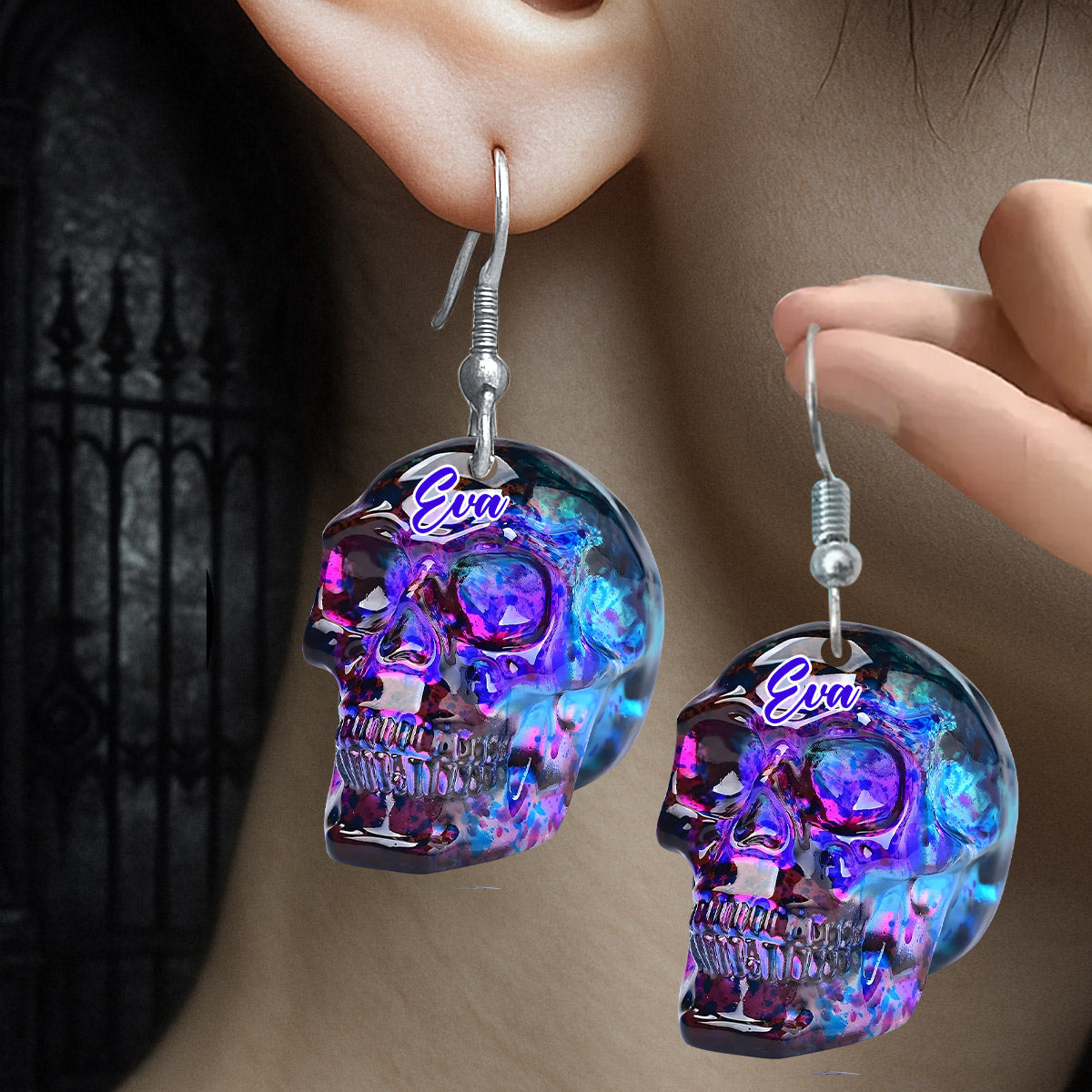 Aurora Borealis Skull - Personalized Skull Earrings