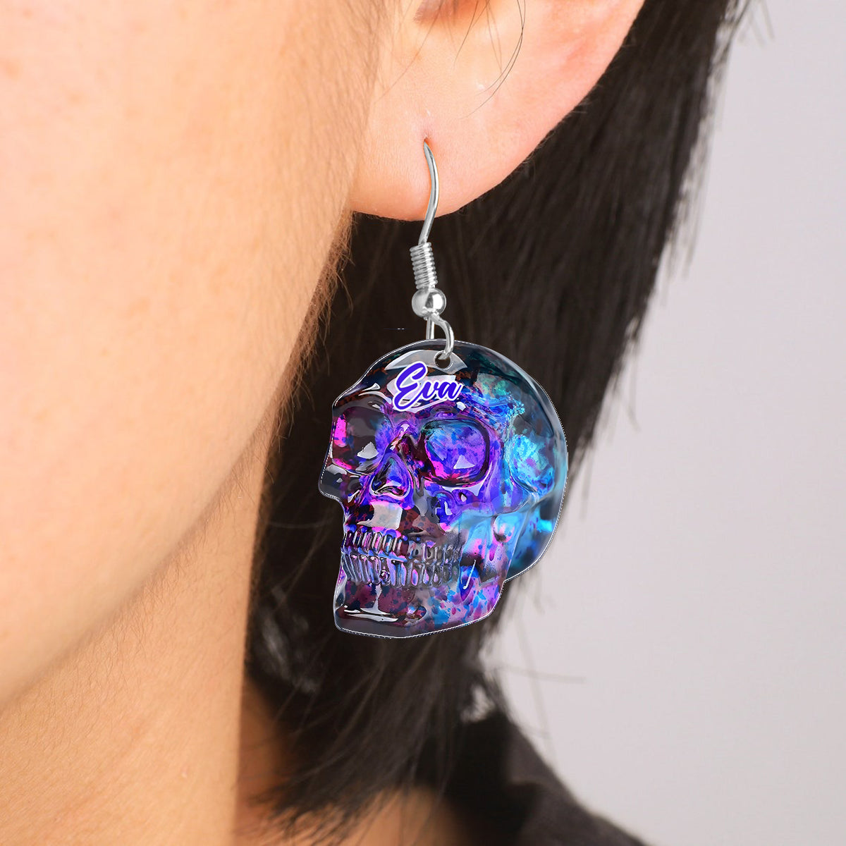 Aurora Borealis Skull - Personalized Skull Earrings