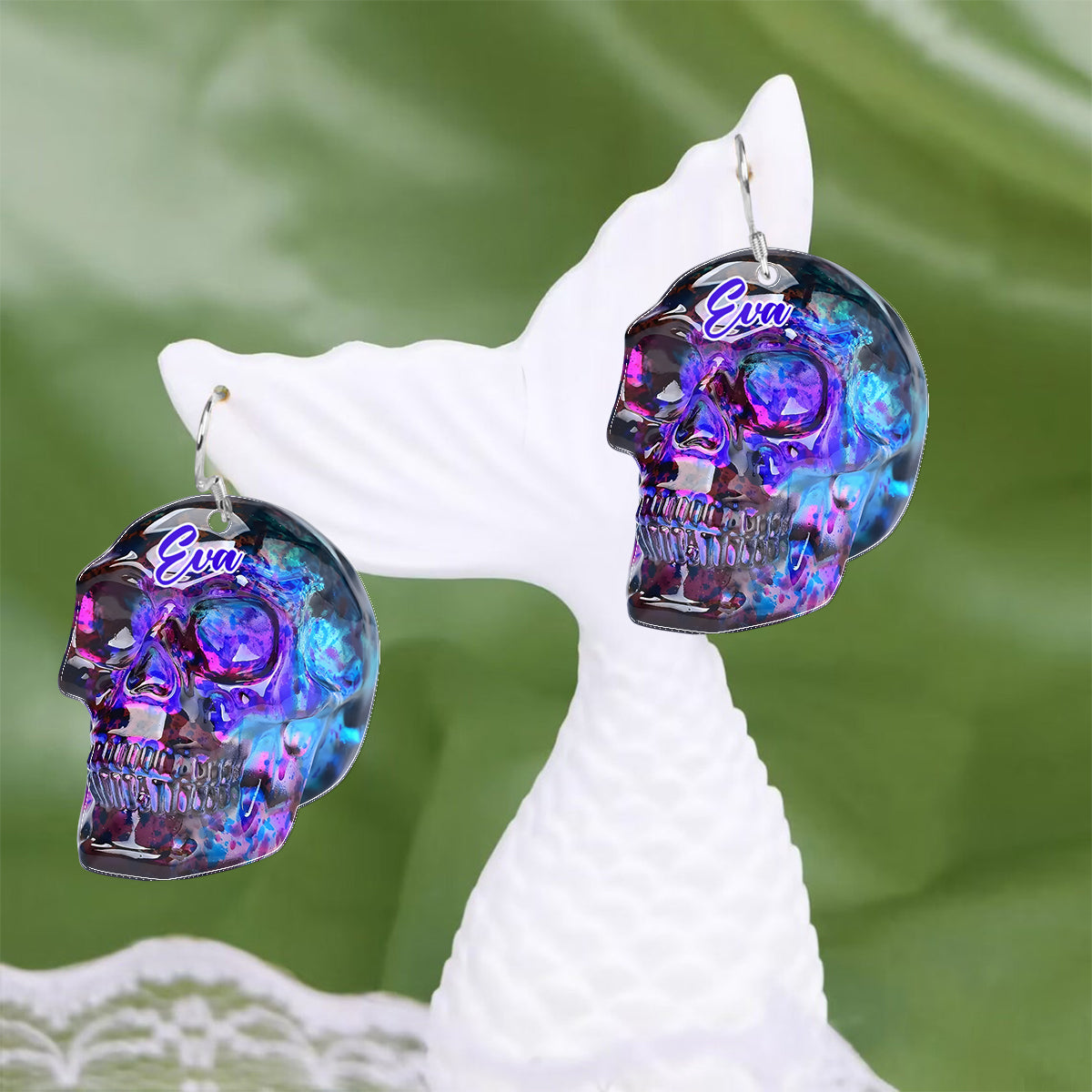 Aurora Borealis Skull - Personalized Skull Earrings