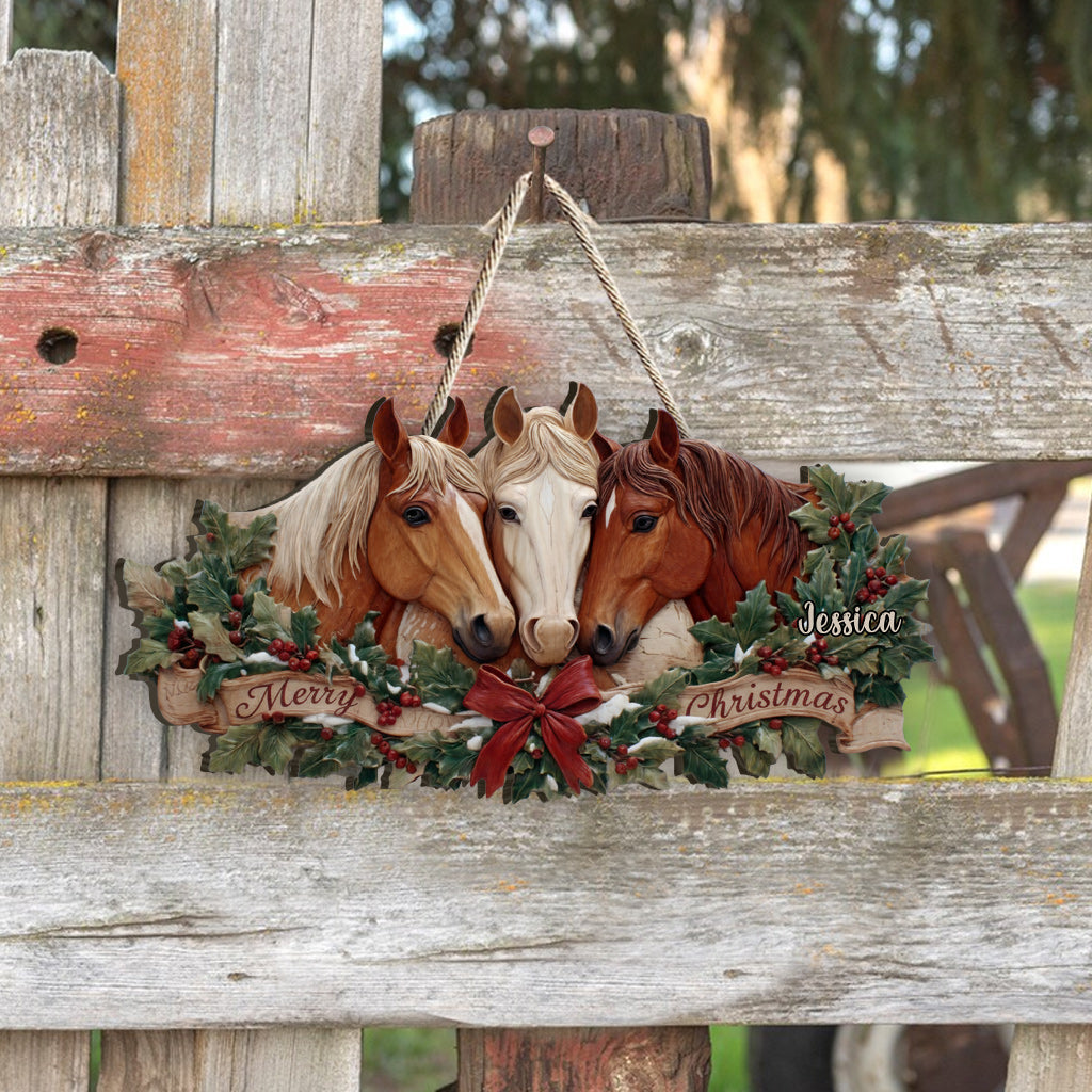 Cheval de Noël - Panneau en bois personnalisé en forme de cheval