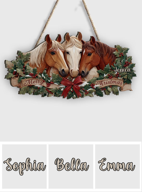Cheval de Noël - Panneau en bois personnalisé en forme de cheval