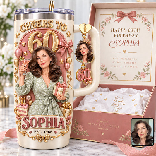Custom Any Photo - Personalized Birthday Handle Tumbler With Charms