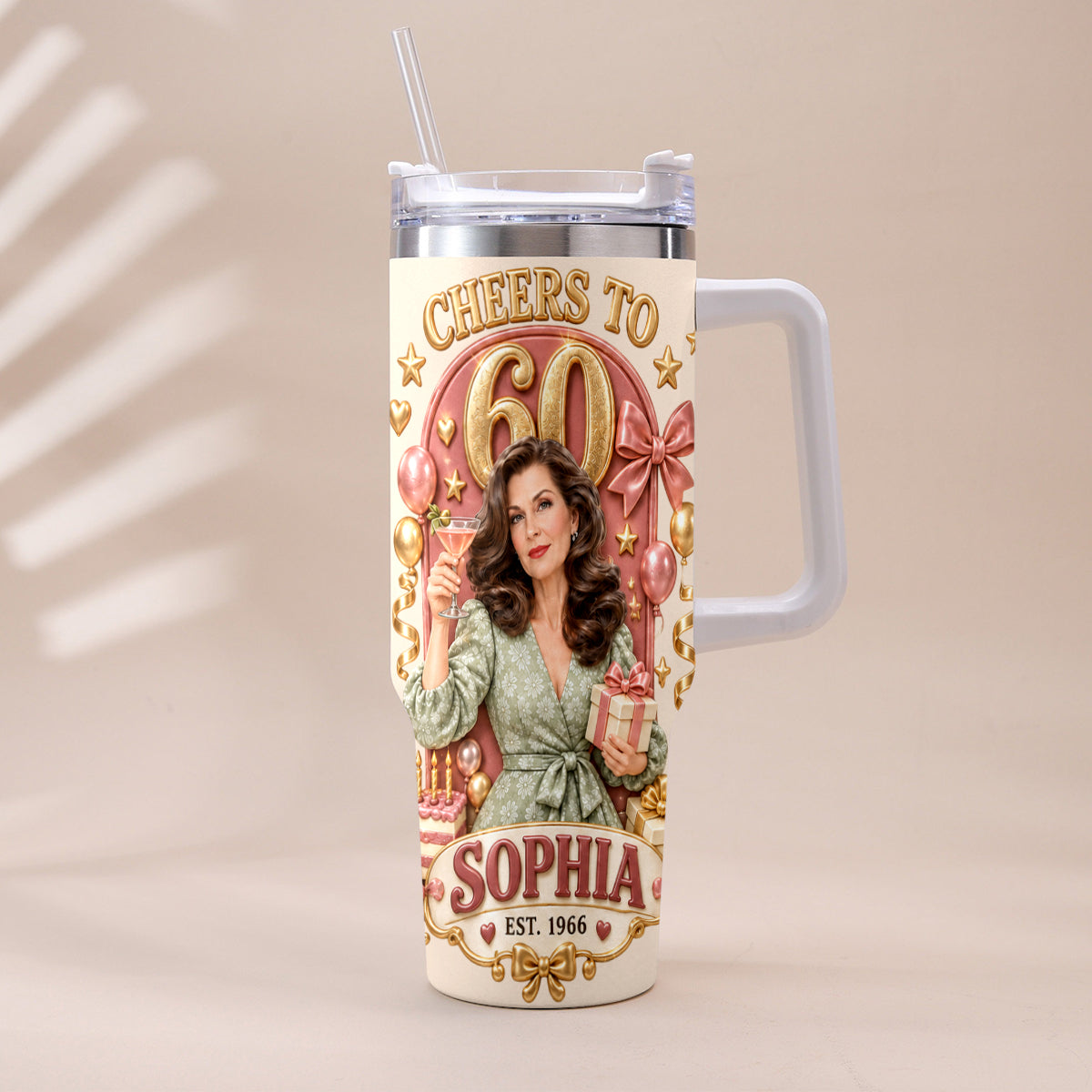 Custom Any Photo - Personalized Birthday Handle Tumbler With Charms