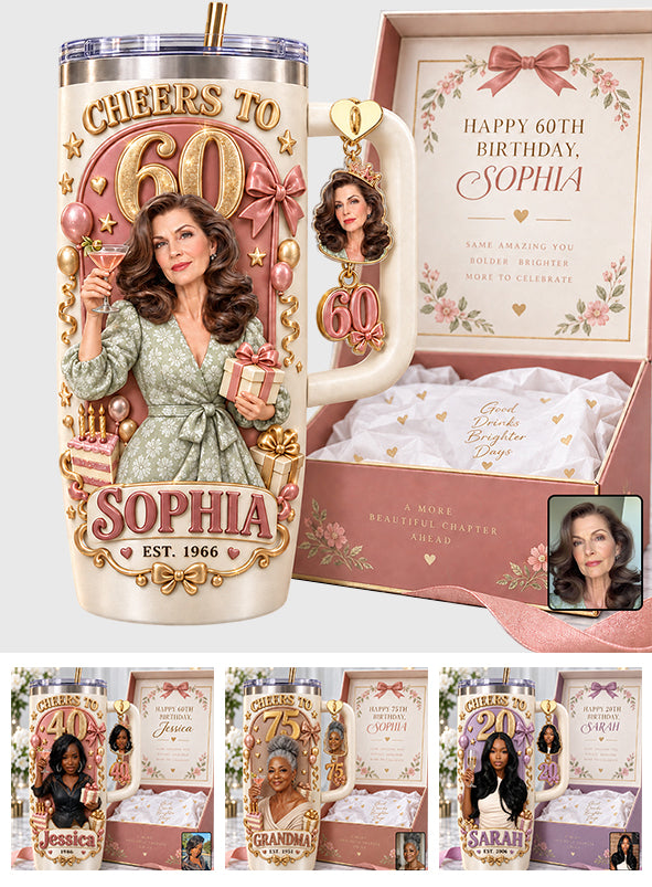 Custom Any Photo - Personalized Birthday Handle Tumbler With Charms