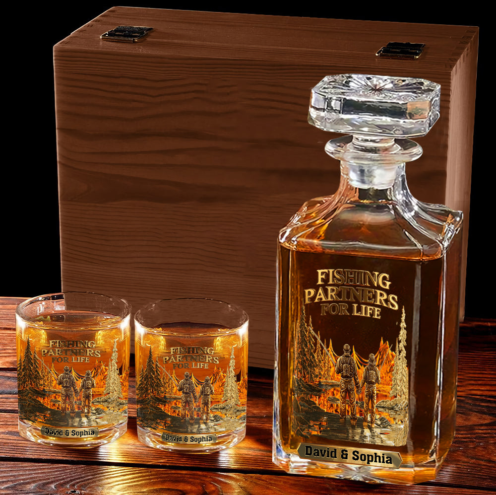 Fishing Partners For Life - Personalized Fishing Whiskey Decanter Set