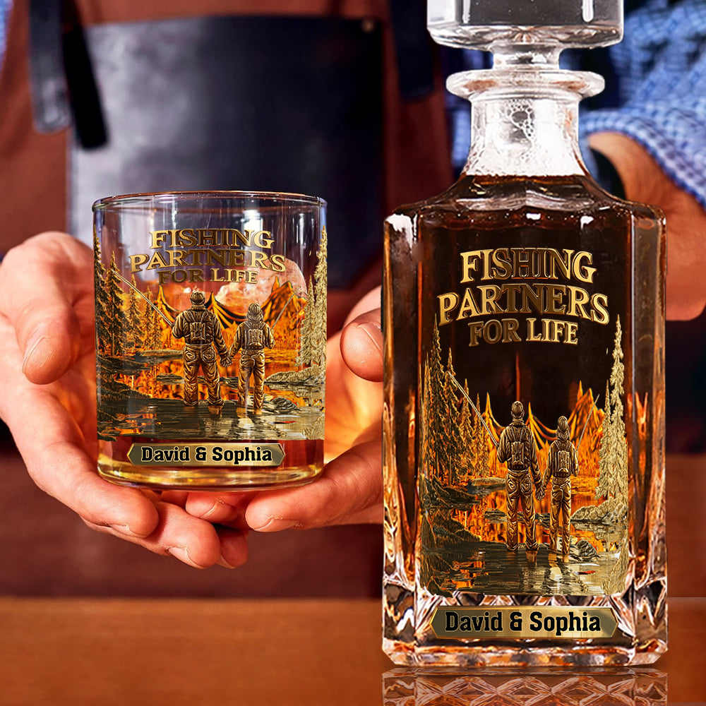 Fishing Partners For Life - Personalized Fishing Whiskey Decanter Set