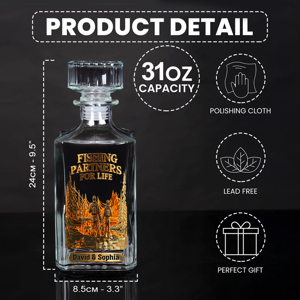 Fishing Partners For Life - Personalized Fishing Whiskey Decanter Set