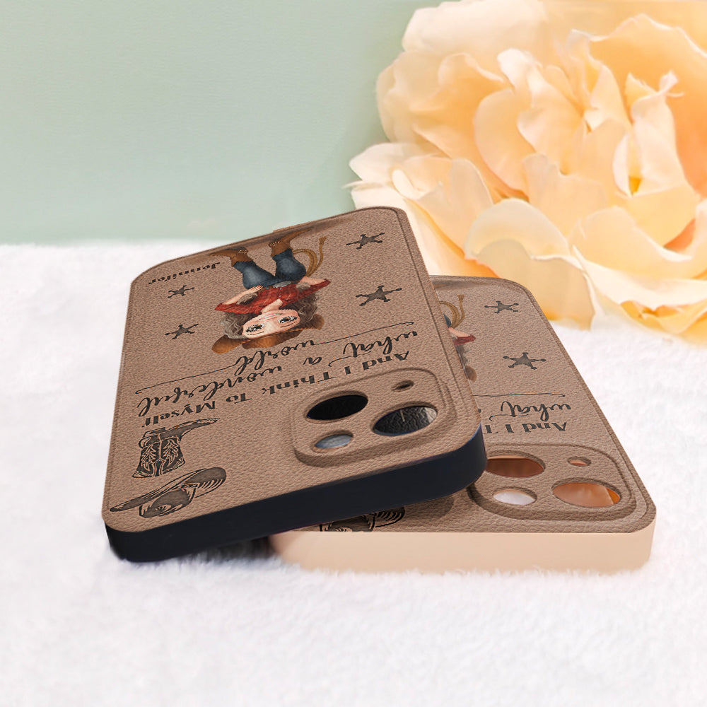 Cowgirl What A Wonderful World - Personalized Cowgirl Leather Phone Case