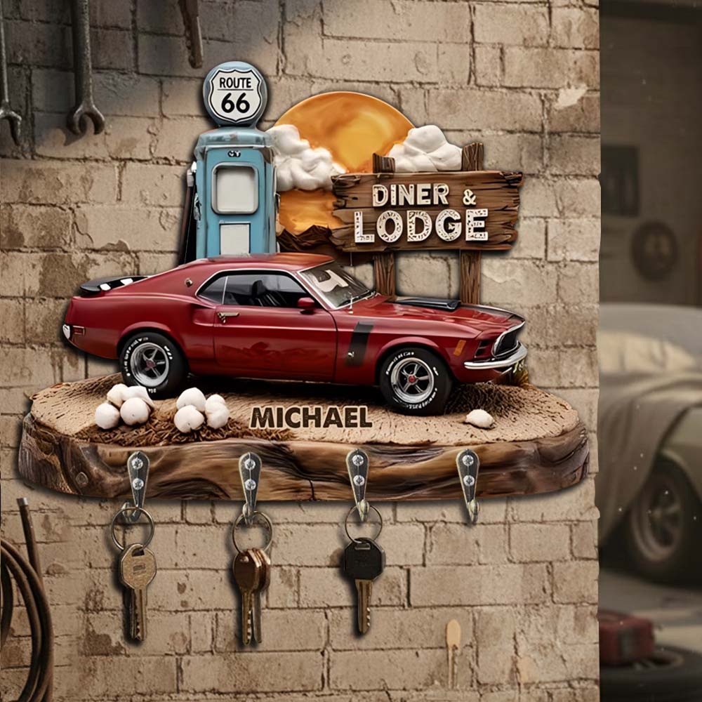 Route 66 - Personalized Car Lover Custom Shaped Hanging Rack