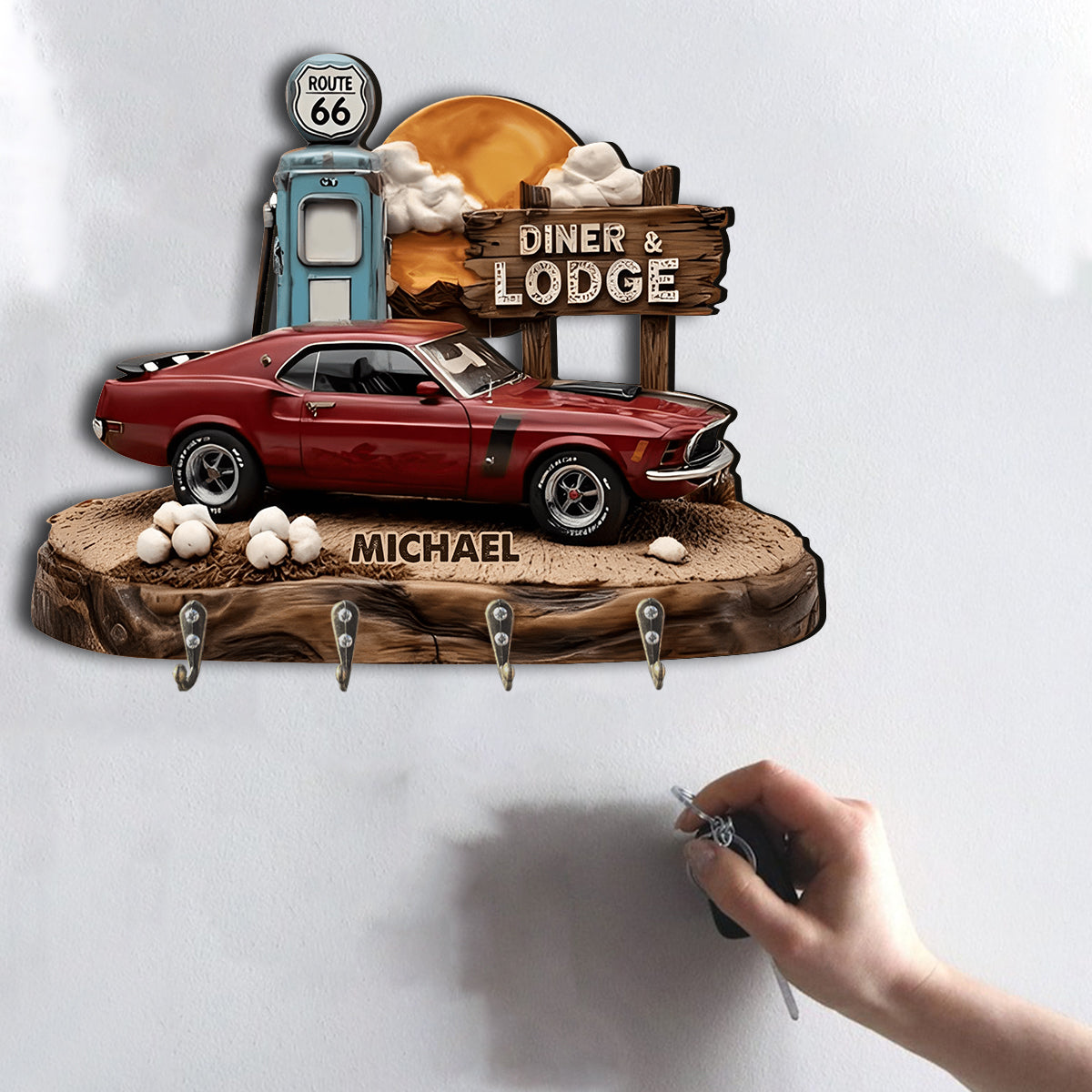 Route 66 - Personalized Car Lover Custom Shaped Hanging Rack