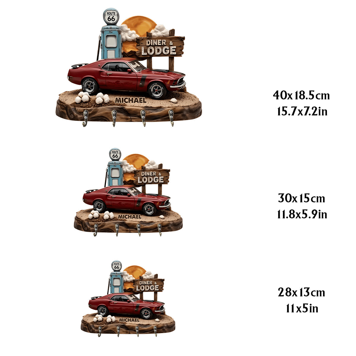 Route 66 - Personalized Car Lover Custom Shaped Hanging Rack