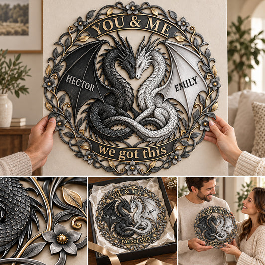 Vous & Moi Couple de Dragons - Panneau Métallique Découpé Personnalisé Imprimé en 3D