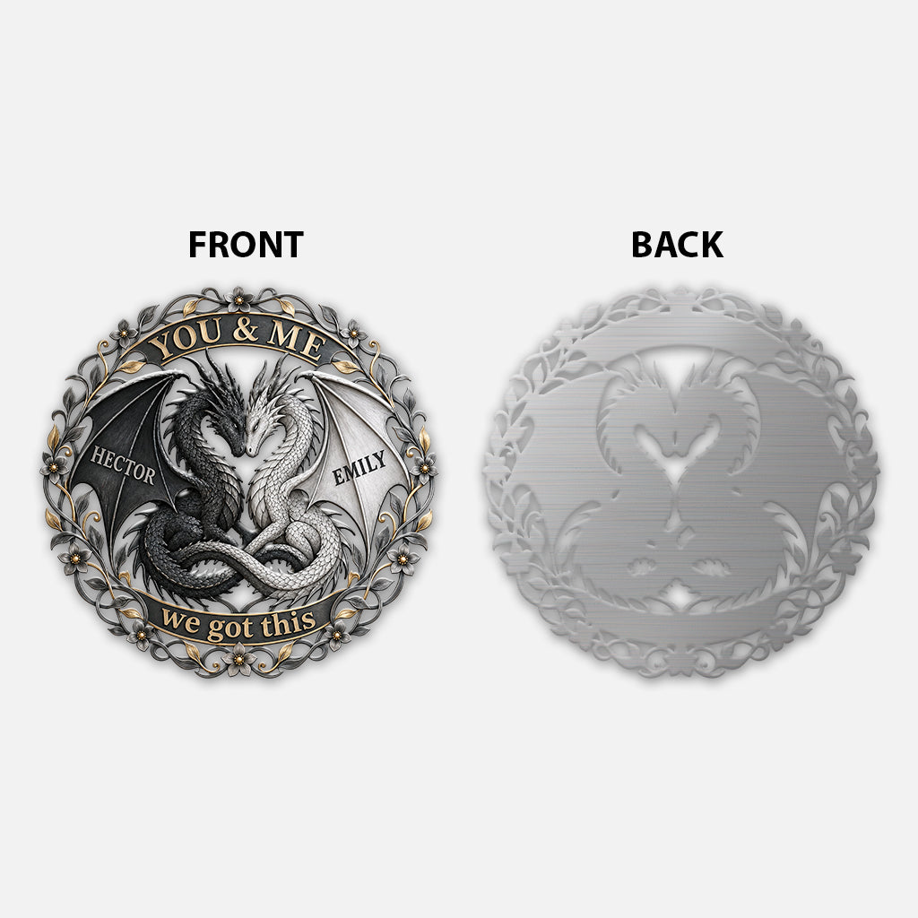 You & Me Dragon Couple - Personalized Dragon 3D Printed Cut Metal Sign