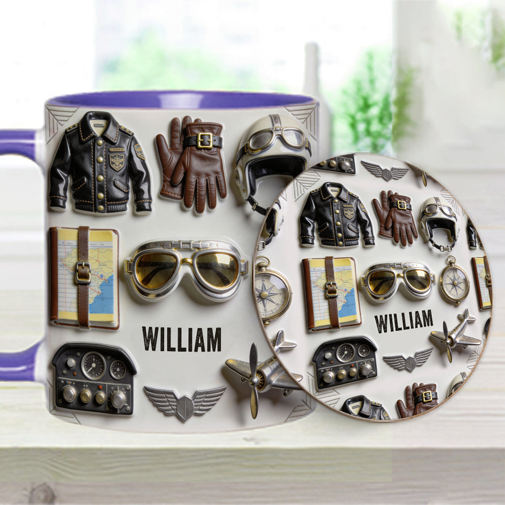Taste Flight – Personalisierte Tasse und Untersetzer mit Pilotenmotiv