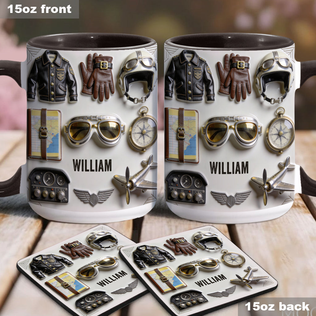Taste Flight – Personalisierte Tasse und Untersetzer mit Pilotenmotiv