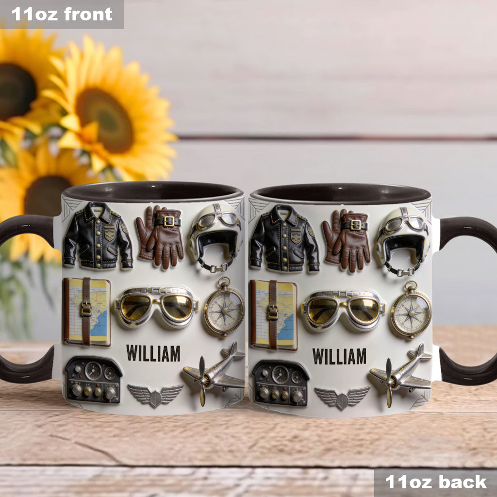 Taste Flight – Personalisierte Tasse und Untersetzer mit Pilotenmotiv