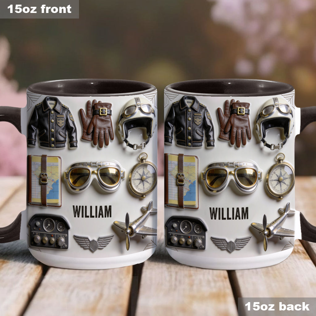 Taste Flight – Personalisierte Tasse und Untersetzer mit Pilotenmotiv