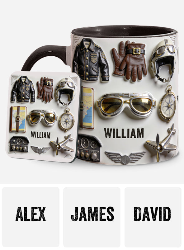 Taste Flight – Personalisierte Tasse und Untersetzer mit Pilotenmotiv