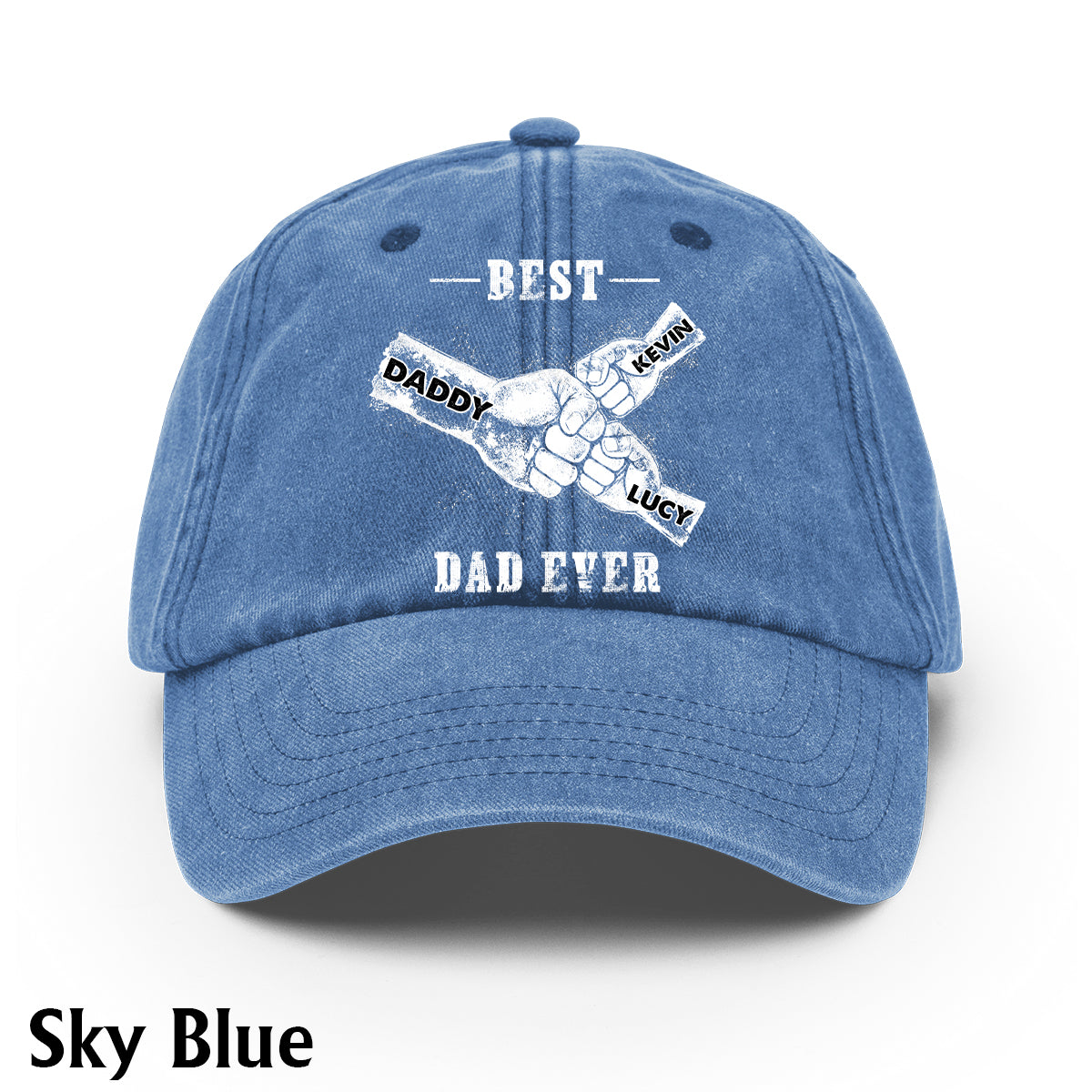 Best Dad Ever - Personalized Father Washed Denim Cap