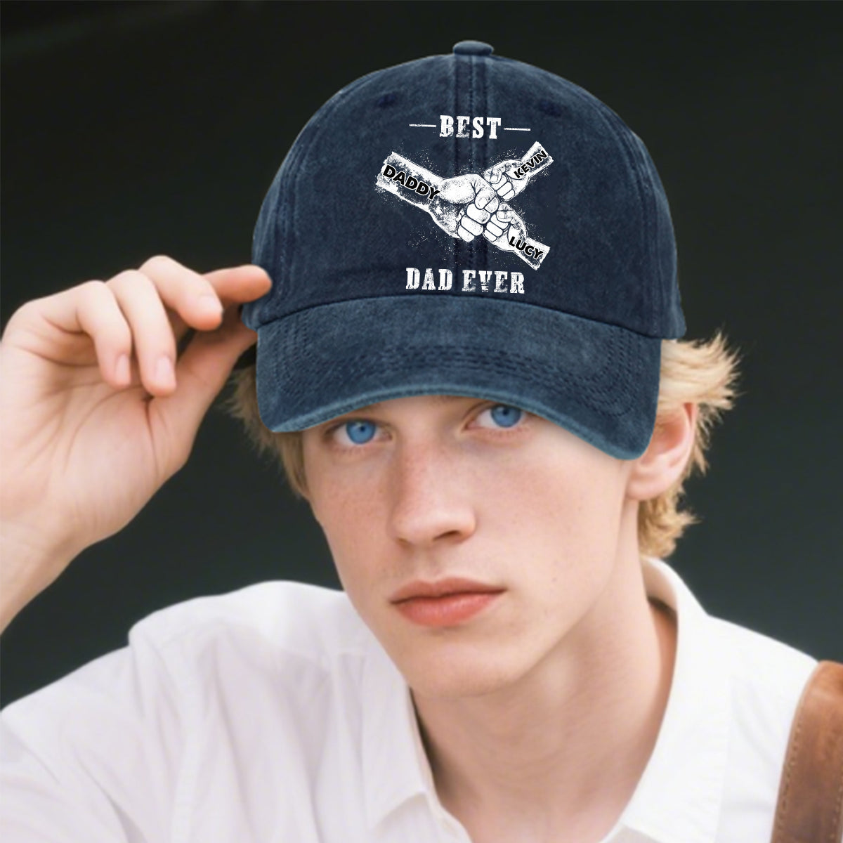 Best Dad Ever - Personalized Father Washed Denim Cap