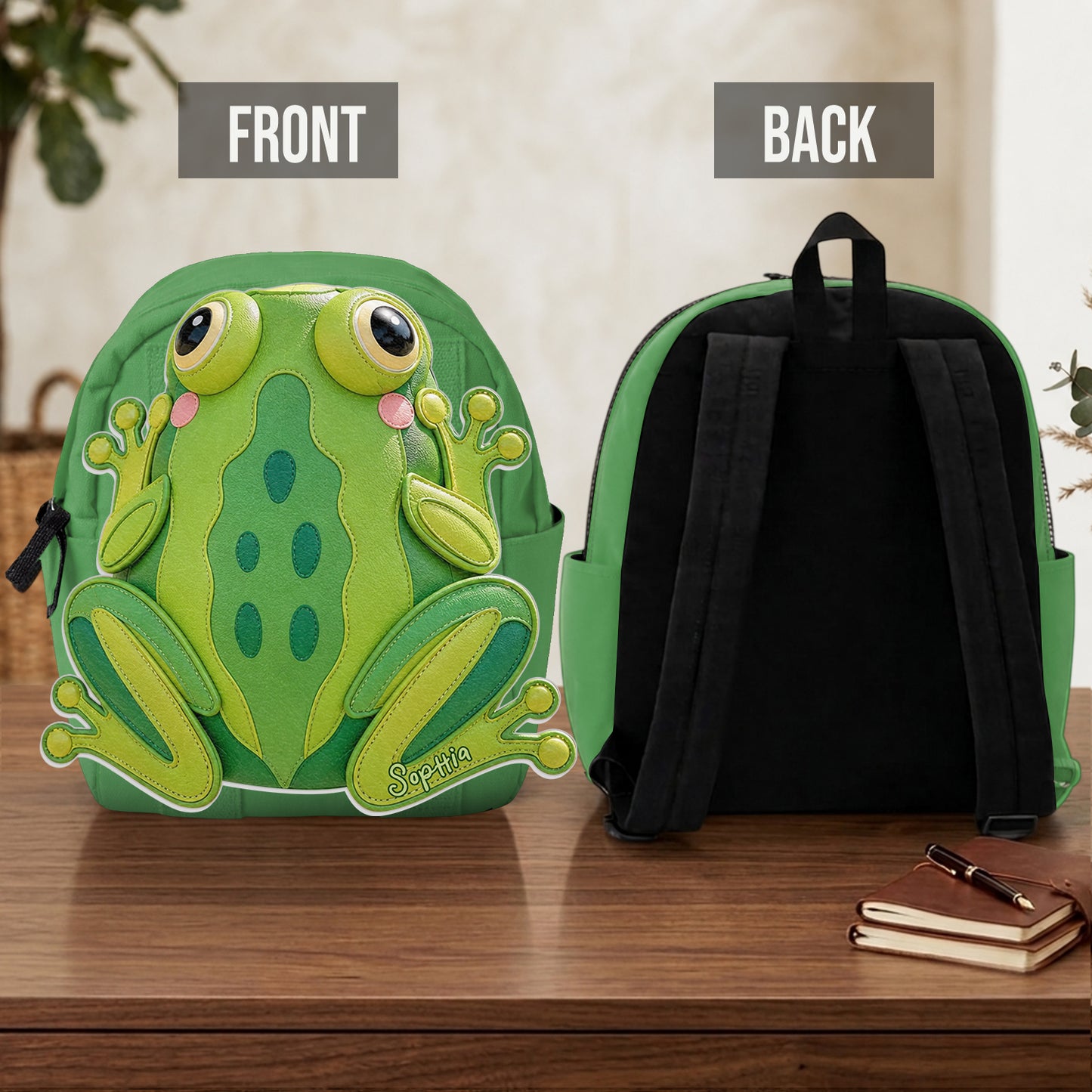 Pour les Amateurs de Grenouilles - Sac à Dos Personnalisé avec Patch en Cuir