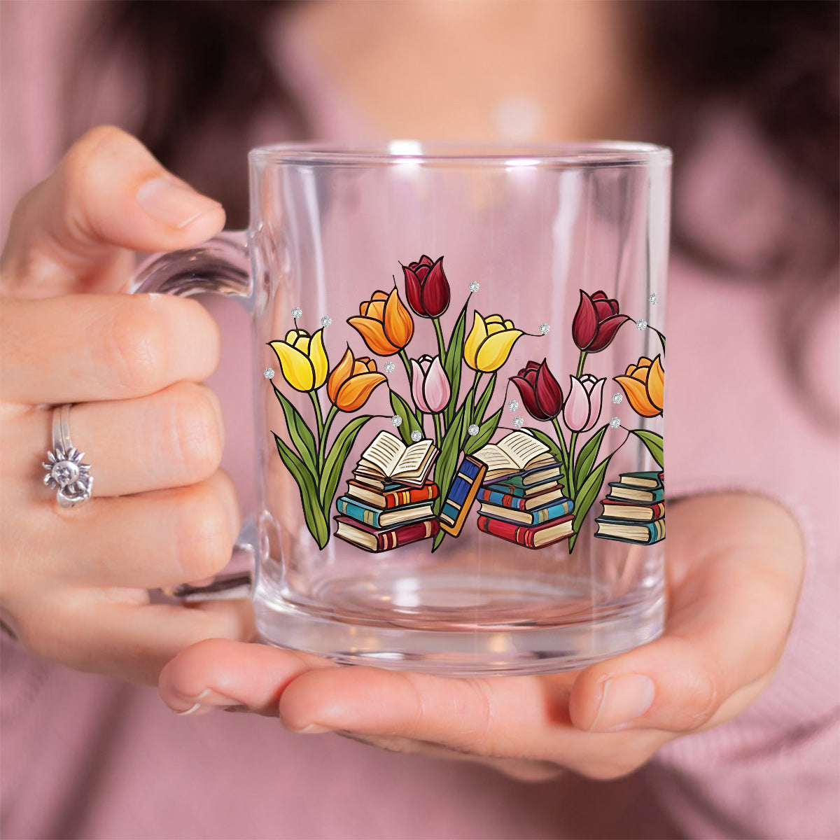 Tulip & Book - Personalized Book Glass Mug