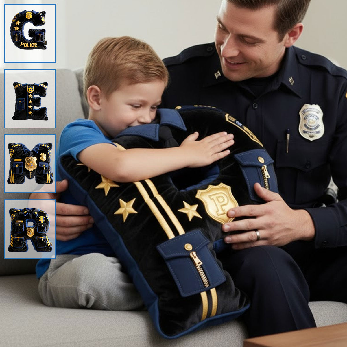 Police Name Letter - Personalized Police Officer Faux Fur Shaped Pillow