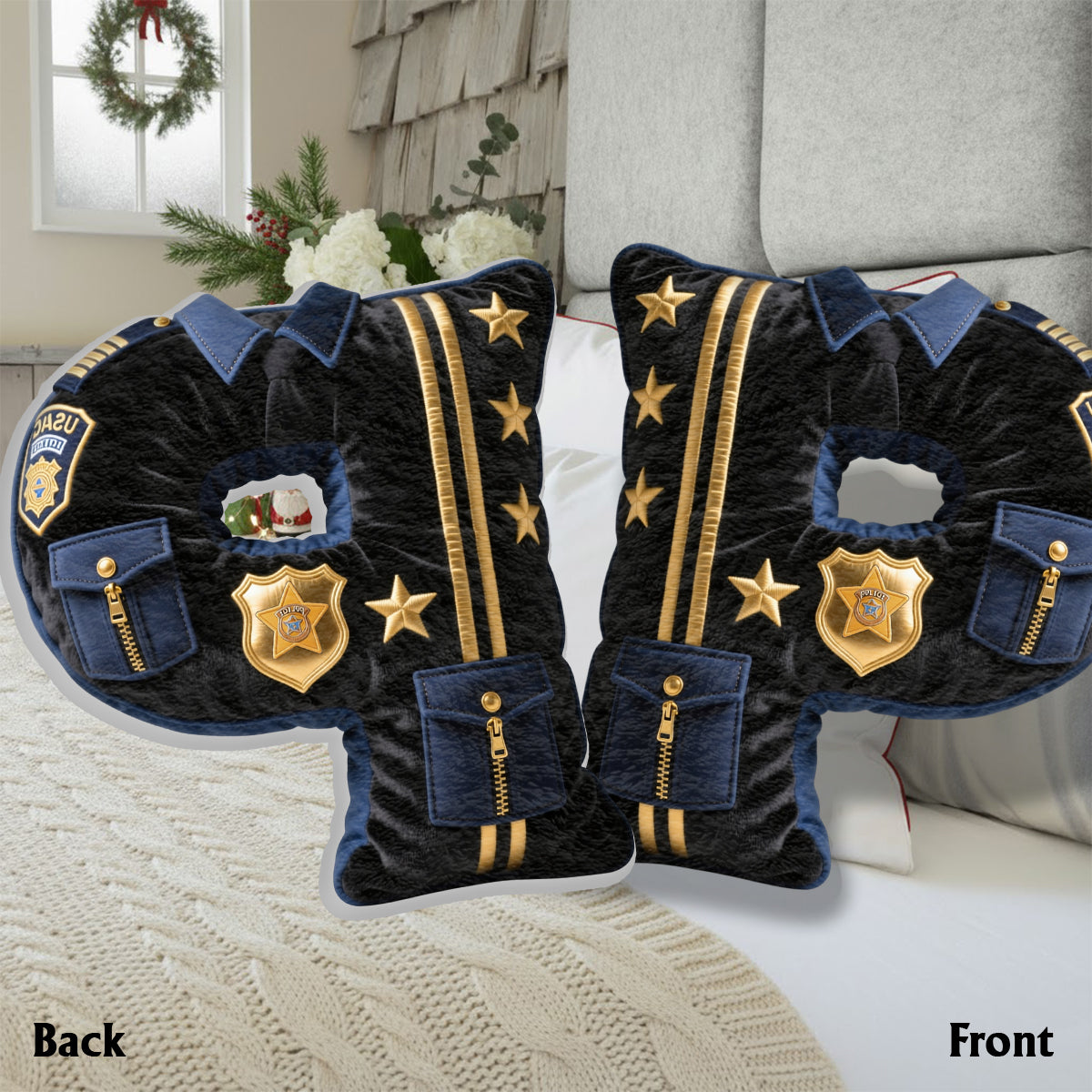 Police Name Letter - Personalized Police Officer Faux Fur Shaped Pillow