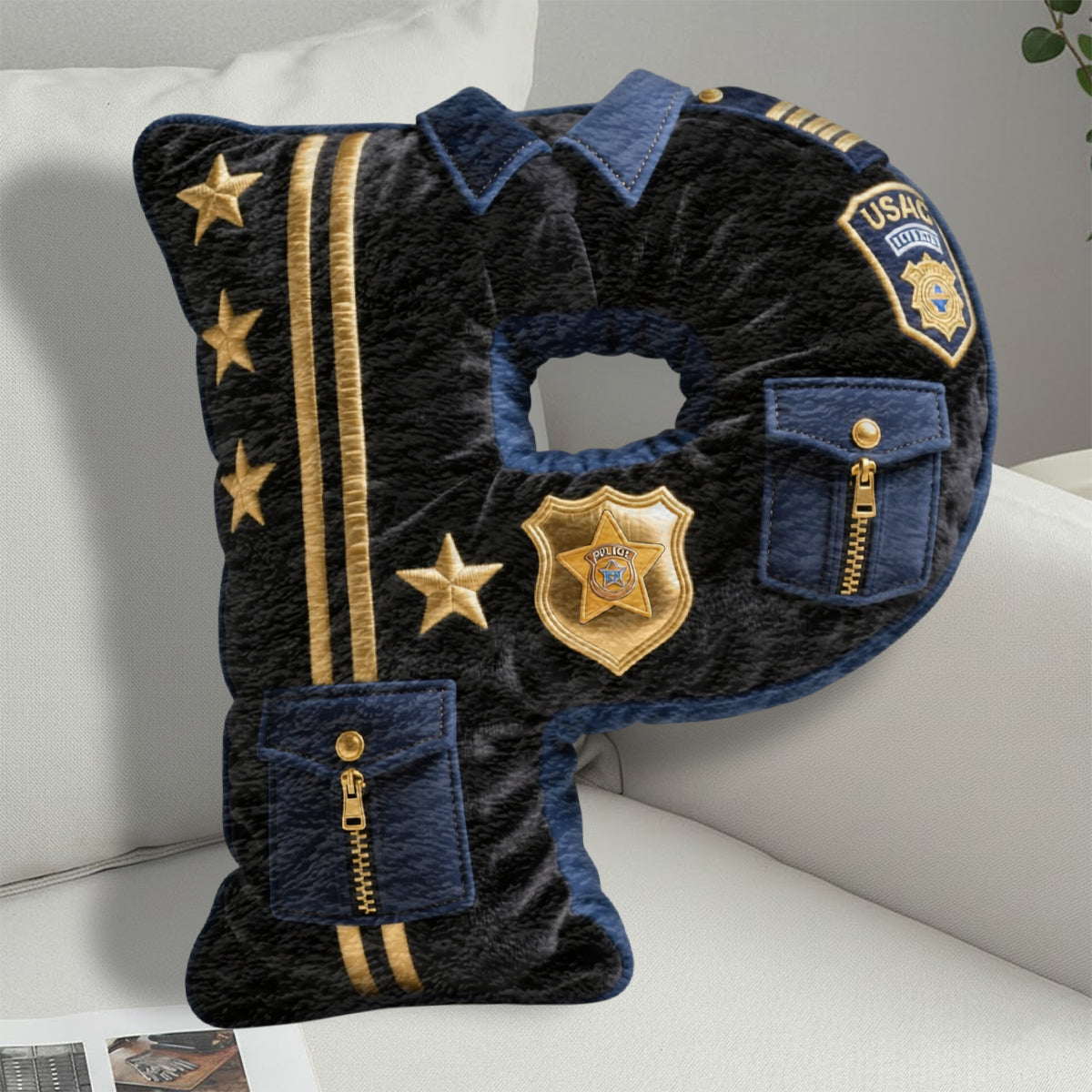 Police Name Letter - Personalized Police Officer Faux Fur Shaped Pillow