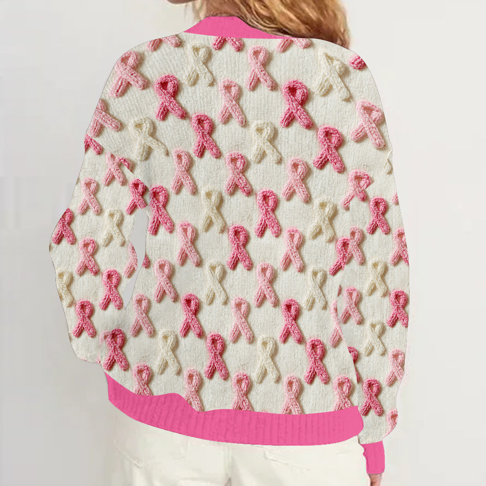 In October We Wear Pink - Personalized Breast Cancer Awareness Cardigan Sweater